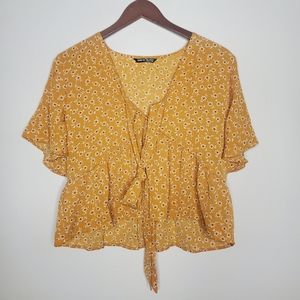 Shein Orange-Floral‎ Cropped Blouse/Shirt Womens Medium